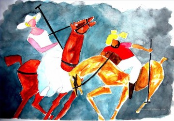 Femme indienne et Sardar Playing Polo impressionnistes Peinture à l'huile